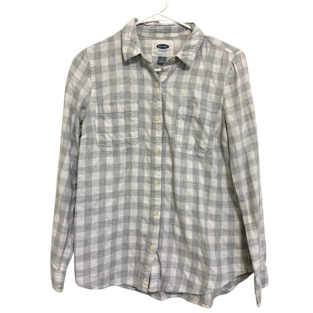 2/$15 Old Navy - Light Gray White Plaid Check Button Down Shirt Size SP